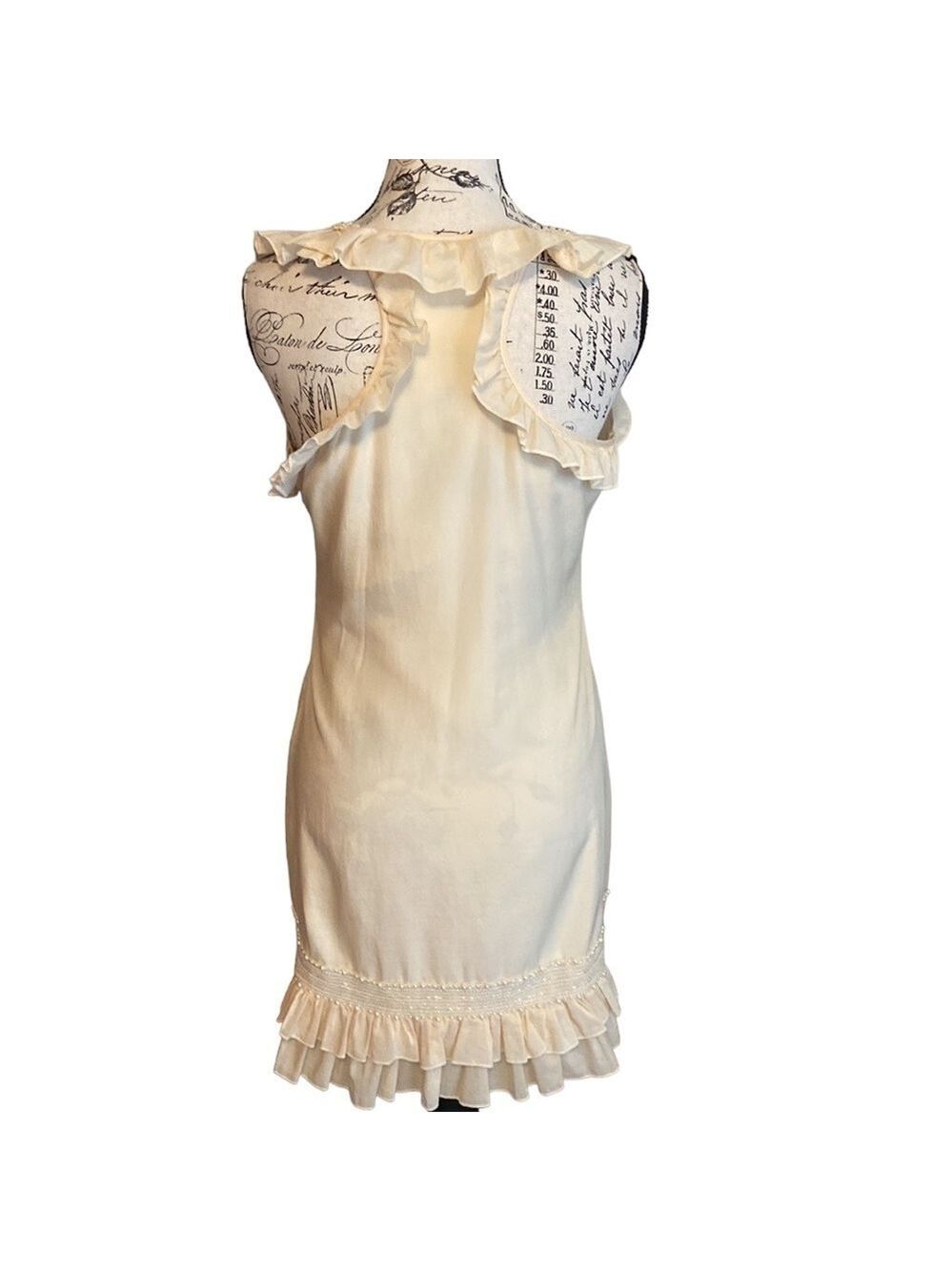 Jenny Han Shift Dress Ruffle Beaded Cotton/Silk Cream Size M - Picture 3 of 8
